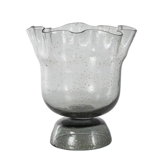 Black Glass Vase Set with Wavy Opening & Gold Speckles